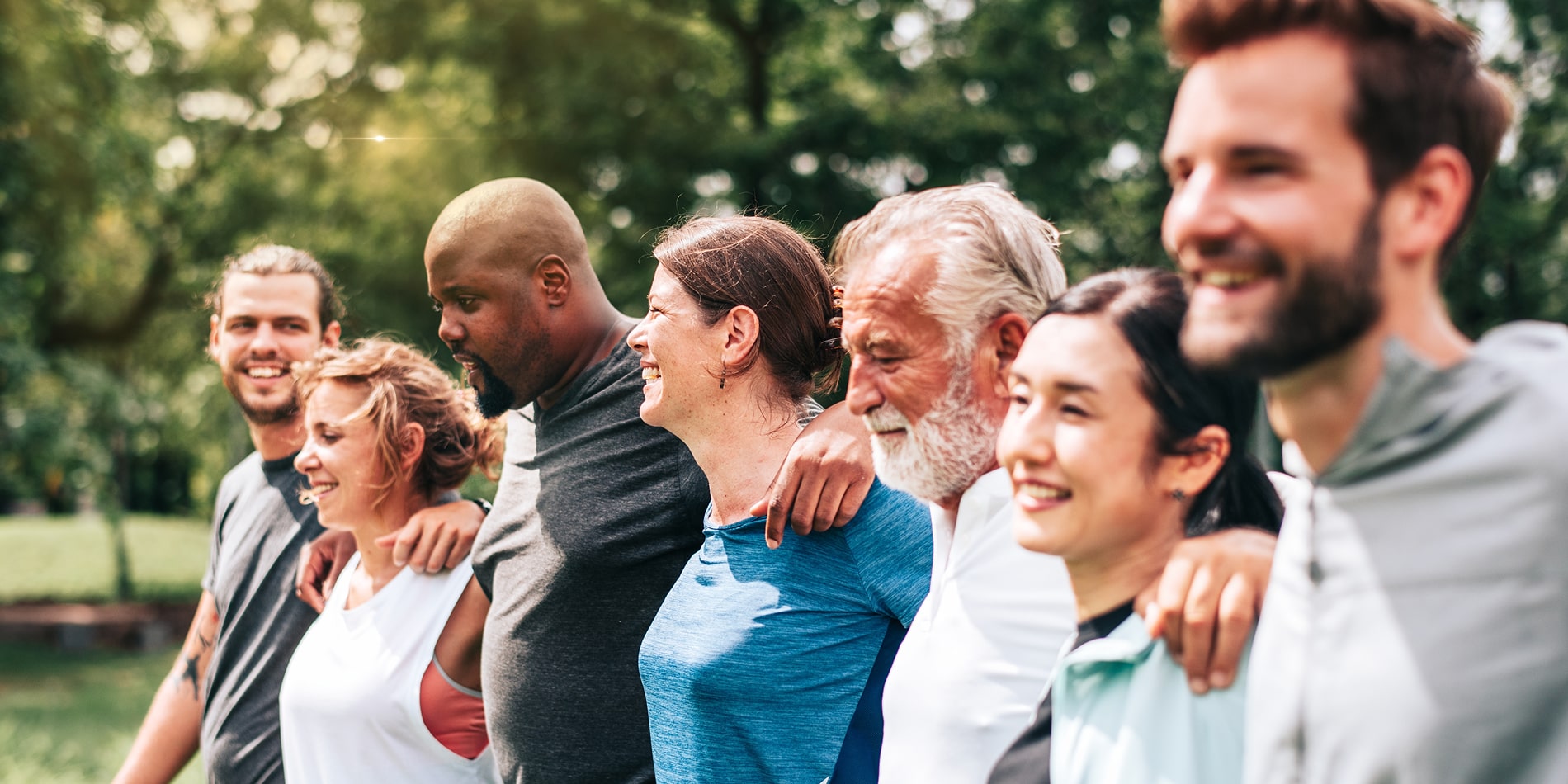 Diverse people standing in a line. 
